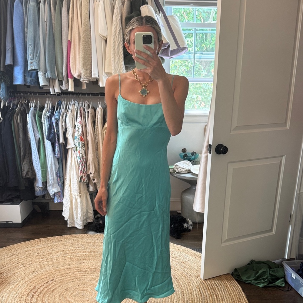 Amanda Uprichard Breeze Silk Tie-Back Midi-Dress in Moana size Small $326